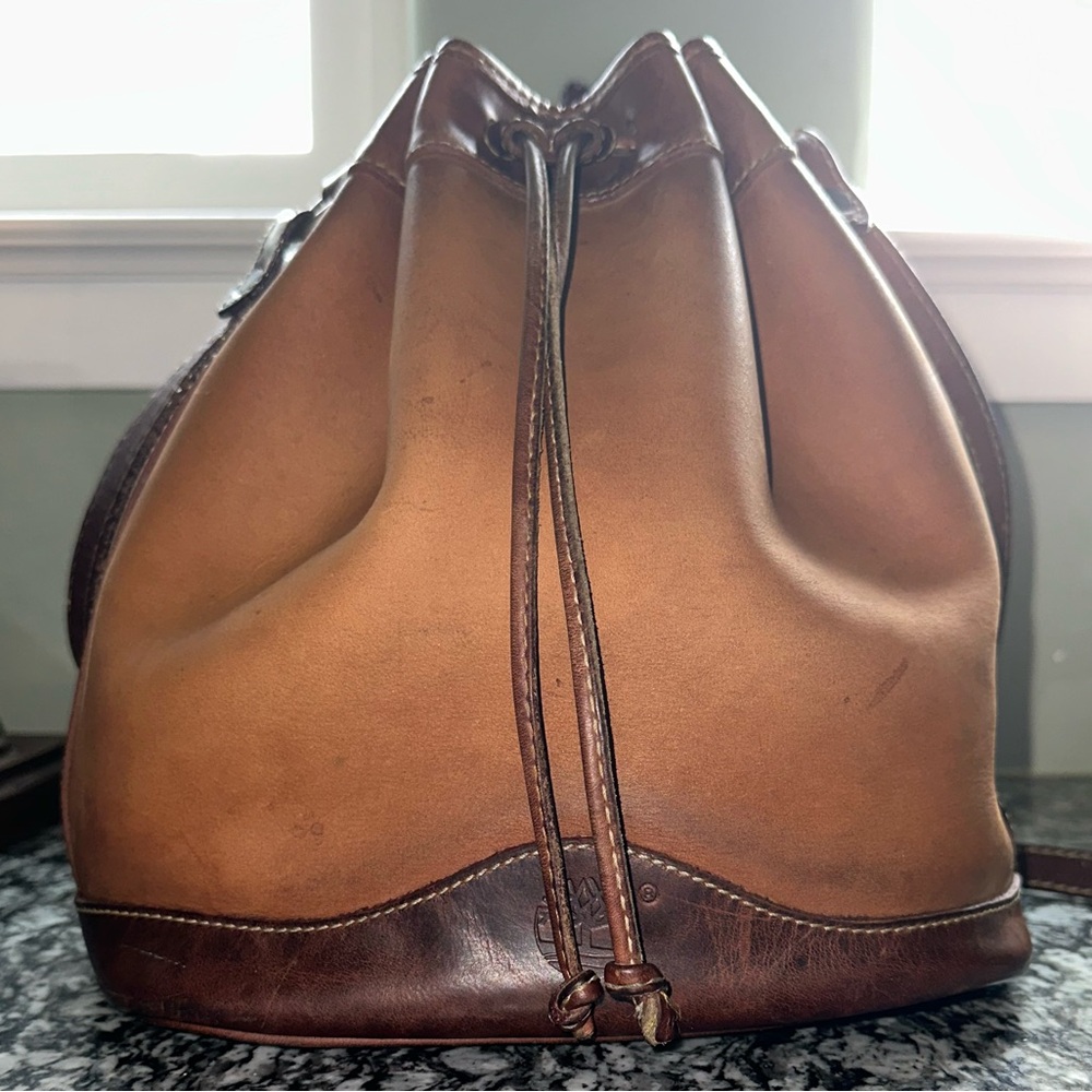 Timberland Two-Tone Brown Leather Bucket Messenger Bag
